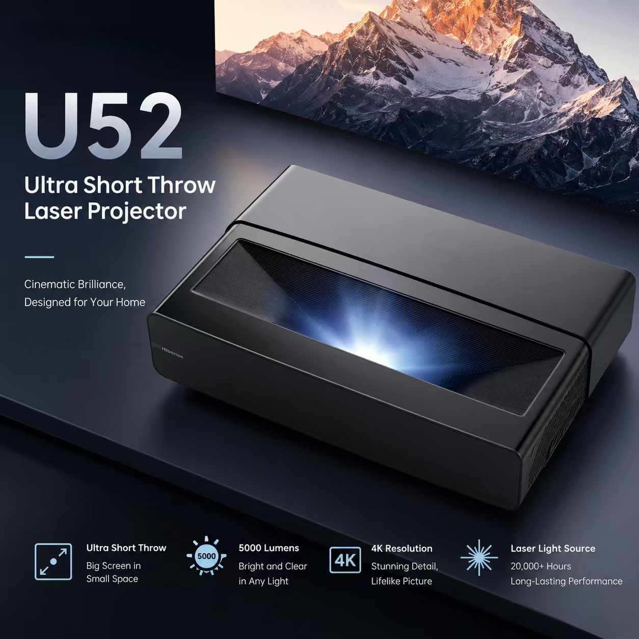 Projektor DLP U52 4K, 5300 lum – Home Cinema Ultra Short Throw Projector recenzja i cena